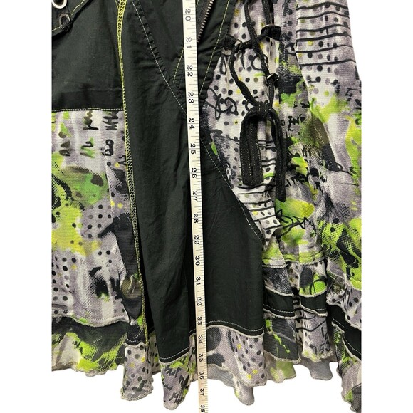 Vintage CACHE Y2K Black Green Graphic Asymmetrical Dress Goth Indie Grunge 40 - Picture 14 of 14